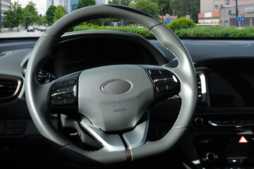 Wall Mural - Steering wheel and dashboard in modern car