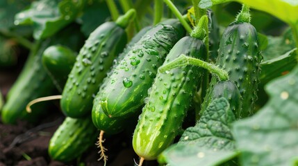 Poster - Close up view of cucumbers grown in a garden as an environmentally friendly product