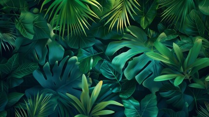 Wall Mural - A lush green jungle with many leaves and vines