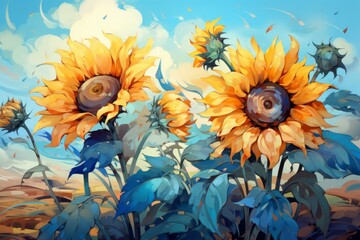 Wall Mural - Summer sunflowers - Generative AI