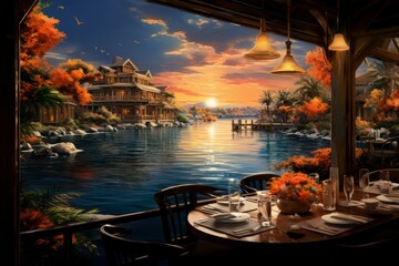 Canvas Print - Waterfront dining - Generative AI