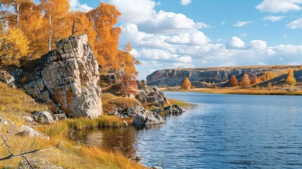Wall Mural - Autumn scenery of Ivanovo lakes in Khakassia