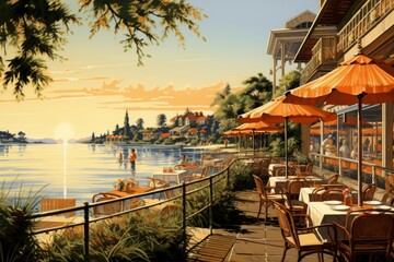 Canvas Print - Waterfront dining - Generative AI