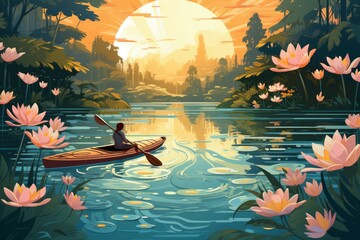 Wall Mural - Summer kayaking - Generative AI