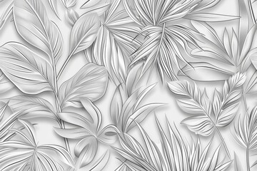 Wall Mural - Silver leaves art deco pattern.