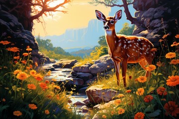 Wall Mural - Summer wildlife - Generative AI