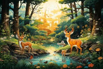 Wall Mural - Summer wildlife - Generative AI