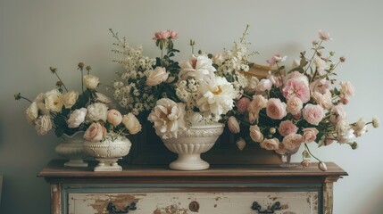 Sticker - Elegantly Arranged Flower Arrangements on a Dresser Interior