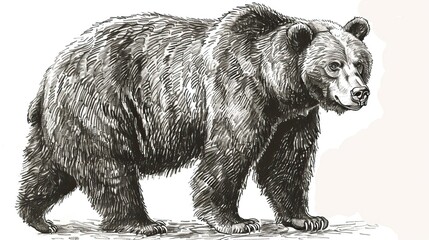 Wall Mural - Brown bear illustration, drawing, engraving, ink, line art, vector