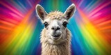 Fototapeta  - Funny cartoon alpaca llama with a silly expression on a colorful background