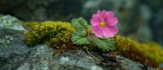 pink fairy primrose on her natural environment, amazing closeup capture with a blurred background