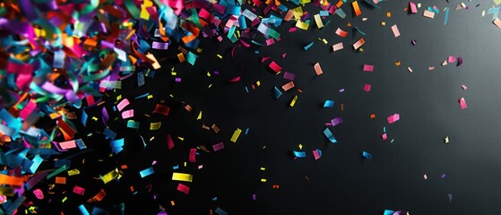 confetti explosion with vivid colors on a black background for contrast, very vibrant and festive