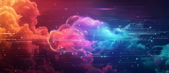 A colorful cloud with data flowing through, symbolizing the integration of technology and innovation on an online platform for business communication