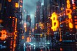 © crescent - A futuristic cityscape with hovering digital currency symbols