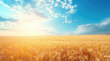 Wall Mural - Field of golden wheat under a sunny blue sky