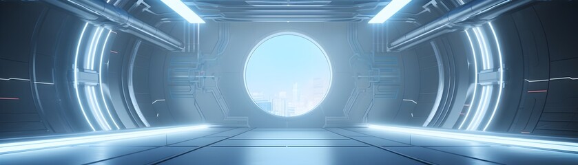 futuristic alien architecture visualization of sci-fi building interior with open gate