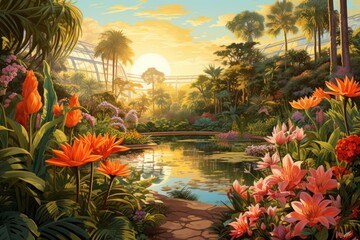 Wall Mural - Summer botanical gardens - Generative AI