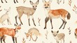 © Oranee  - seamless pattern flat watercolor animals in soft browns and tans with deer and foxes