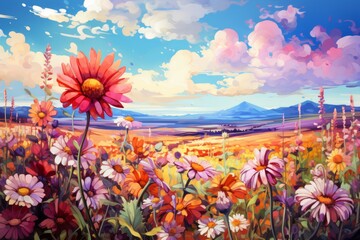 Poster - Summer flower fields - Generative AI