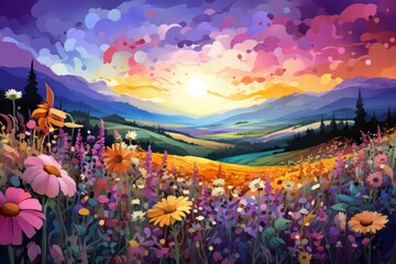 Canvas Print - Summer flower fields - Generative AI