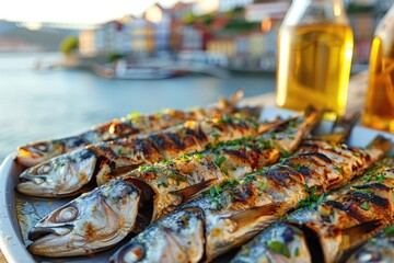 Wall Mural - St. John’s Celebration: Enjoying Grilled Sardines on the Streets of Oporto, By the Douro River, Embracing the Festive Atmosphere of a Popular Portuguese Party.