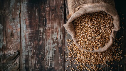 Wall Mural - freshly harvested wheat grains in a bag background wallpaper, food ingredient concept for designer