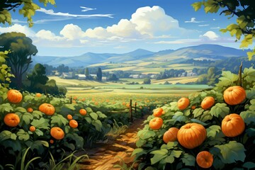 Wall Mural - Pumpkin patches - Generative AI