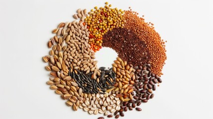 Wall Mural - Set with different legumes, grains and seeds on white background, top view. Vegan diet