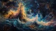 © Alpha - Dynamic oil painting of space scenery, as seen from spaceship window, featuring luminous nebulae, twinkling stars, and distant cosmic structures