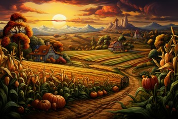 Wall Mural - Harvest scenes - Generative AI