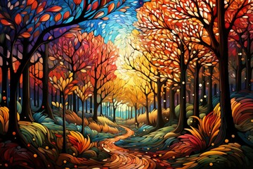 Wall Mural - Autumn forests - Generative AI