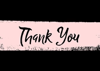 Sticker - Thank You card design with black background and pastel pink brush strokes