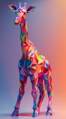 Poster - Vibrant Polygon Giraffe - Surreal Digital Art with Geometric Shapes and Bold Contrasting Colors