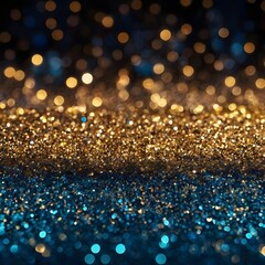 Wall Mural - background of abstract glitter lights. blue, gold and black. de focused. banner Generative AI 