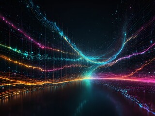 Wall Mural - abstract technology background virtual digital stream neon glowing wave