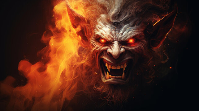Powerful devil illustration conveying rage and wrath in high resolution art with a clean background.