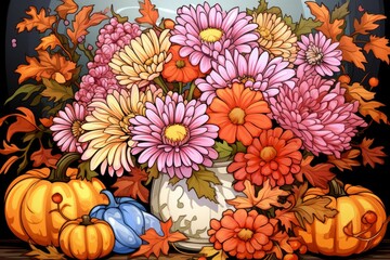 Wall Mural - Autumn flowers - Generative AI