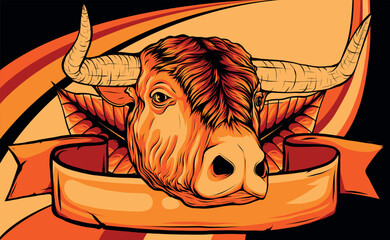 Wall Mural - vector illustration of head bull woth leaves