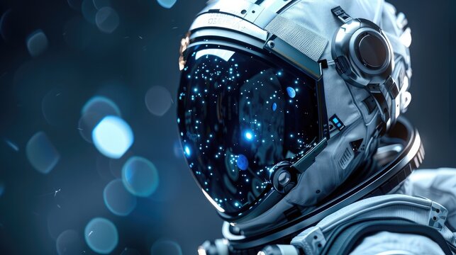 Delve into the intricate details of a space explorers suit, showcasing cosmic textures and futuristic elements in photorealistic CG Explore board game