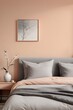 © Five Million Stocks - Bedroom in delicate peach fuzz color panton furniture and accent wall. Modern luxury room interior home or hotel design. Empty warm apricot paint background for art.3d render