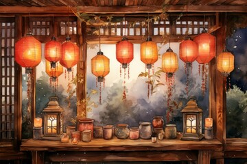 Wall Mural - Lanterns and candles - Generative AI