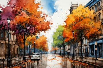 Canvas Print - Autumn cityscapes - Generative AI