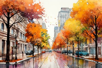 Canvas Print - Autumn cityscapes - Generative AI