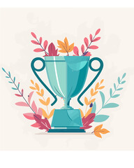 Wall Mural - competition floral blue winner #1 trophy number one winner's golden shine winner's circle brand new award sweepstakes winning blank name plate trophy resizable vector generative ai 