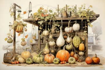 Wall Mural - Gourds and squashes - Generative AI