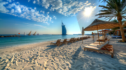 DUBAI UAE-JAN 22 View of the luxury beach of Dubai, generative ai