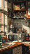 © lichaoshu - old kitchen with Micro-wave oven