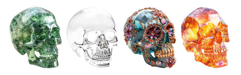 3d skulls png element set on transparent background