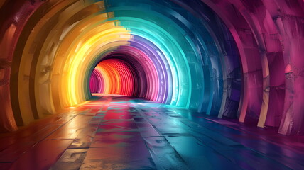 illustration of dark tunnel of rainbow colors