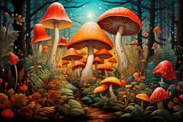 Wall Mural - Mushrooms and fungi - Generative AI